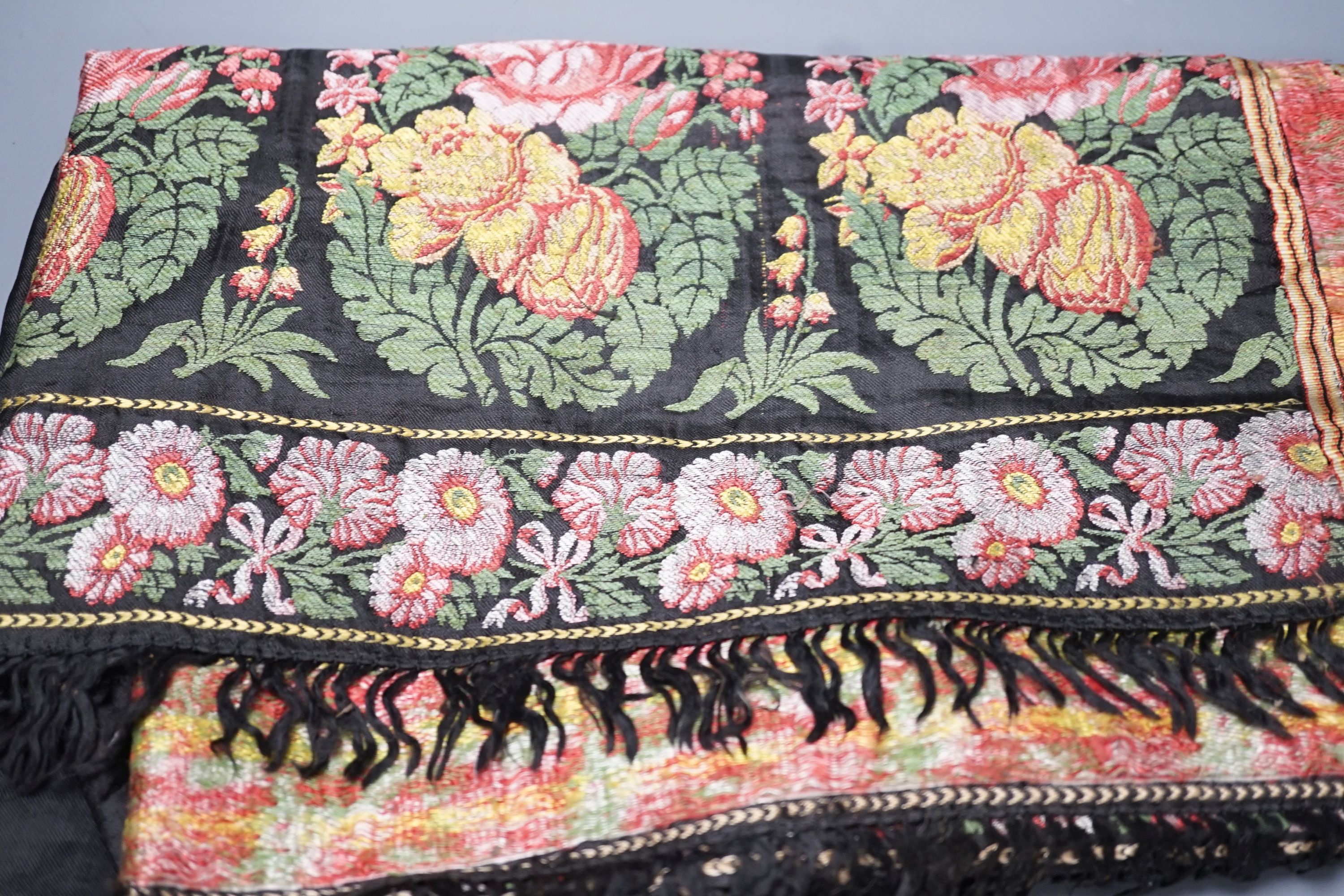 A 19th century Lyon silk stole and similar silk damask stole